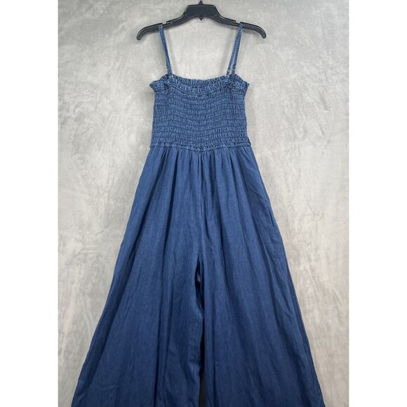 New Anthropologie Pilcro Smocked Jumpsuit Size Small Wide Leg Blue - Picture 8 of 11